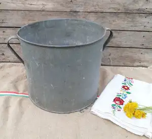 Bak ember antik galvanis pot seng ember logam dengan pegangan
