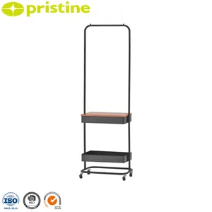 Shopee OEM prateleira Organizador fábrica armazenamento doméstico fabricante Housewares metal cabide carrinho com cesta