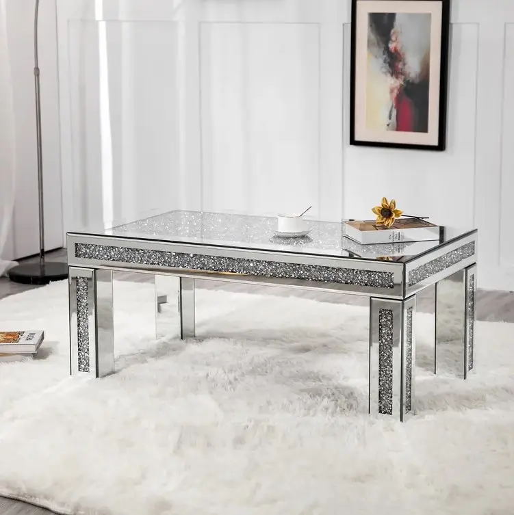 Классический дизайн, домашняя мебель, центральный стол, сияющий, раздавленный бриллиант, зеркальный журнальный столик для гостиной
