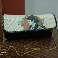 Bolso de Hombro Tipo Tote de Moda para Mujer, Estilo Vintage, de Mezclilla, con Hojas de Yute, con Dos Cadenas, en Oferta