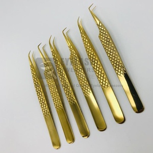 Precio al por mayor Pinzas de pestañas doradas Logotipo personalizado Pinzas de extensión de pestañas de acero inoxidable japonesas profesionales Probado a mano Gratis - Product Image 2