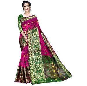 Ropa Étnica para mujer, ropa de fiesta de seda banarasi, saree de boda con blusa - Product Image 1