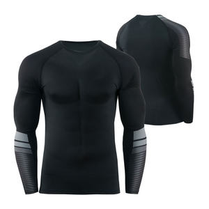 Haut de sport à manches longues pour homme, noir, anti-UV, à séchage rapide, compressif - Product Image 1