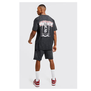 Conjunto de camisetas y pantalones cortos para verano, camisetas de algodón con estampado gráfico de Color gris, con estampado de logotipo personalizado - Product Image 2