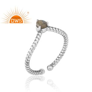 Gorgeous Labradorite Prong Set Ring Gemstone Jewelry Wholesale Oxidized <b>Sterling</b> <b>Silver</b> Twisted <b>Wire</b> Band Ring for Her - Product Image 2
