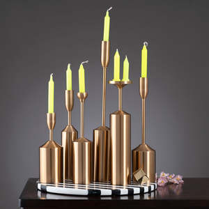 KSN Set 6 candelabros de flores doradas de latón hechos a mano, soporte para decoración del hogar, bodas, fiestas, celebraciones de Pascua, caja marrón - Product Image 2