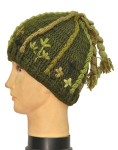 Gorro de lana hecho a mano con dos borlas, HHWTH 0019-D - Product Image 1