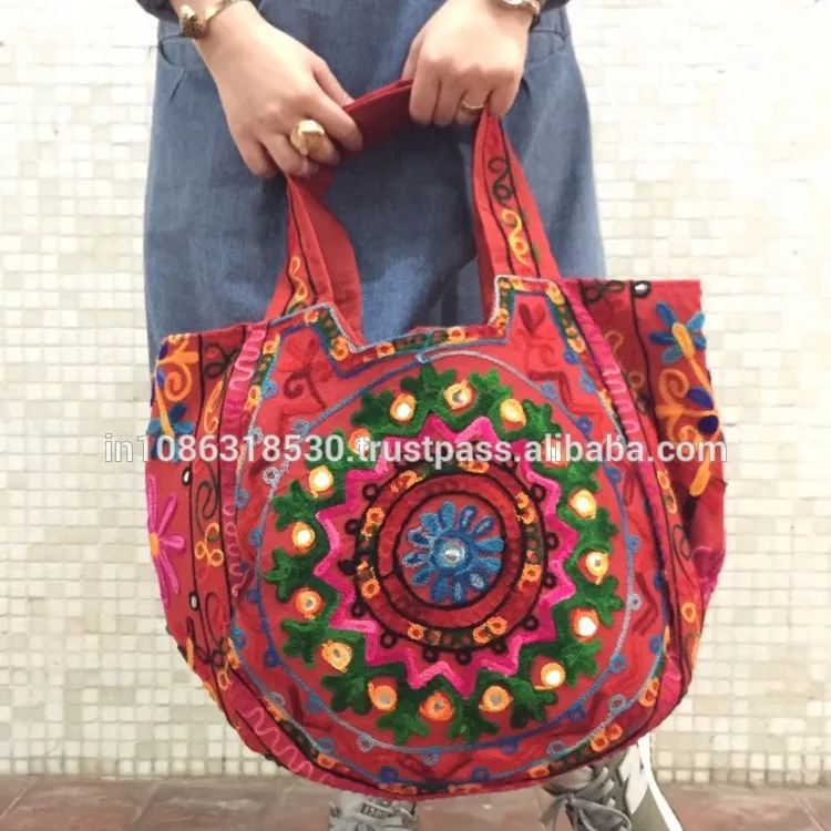 Indische Neue Handtasche Tote Tasche bestickte Hmong Tasche Geldbörse große Bestickte Kutch Stil Schulter Tasche Tribal ethnic großhandel