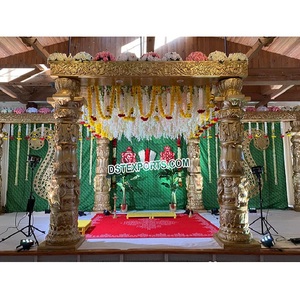 Elegantes Pilares de FRP con Forma de Elefante para Mandap de Boda, Mandap Tradicional Indio del Sur en Dorado, Mandap de Fibra de Diseño Reciente para Bodas en el Reino Unido - Product Image 1