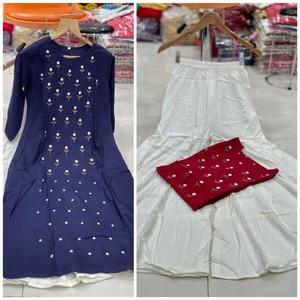 Nouvellement lancé femmes décontracté deux pièces ensemble Reyon Kurti Sharara Style fantaisie travail manuel brodé poignets dentelle boutons Vintage automne - Product Image 4