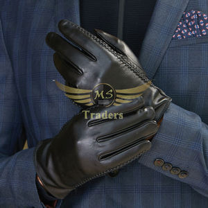 Guantes de invierno para hombre, pantalla táctil de cuero genuino, forro de lana de piel de oveja Real, guantes de conducción cálidos hechos a medida, profesionales - Product Image 5