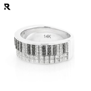 0.90ctw Anillo de banda de piano con ajuste de bisel de diamante de corte brillante redondo de oro de 14 quilates para hombres - Product Image 2