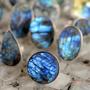 Naturel en gros lot labradorite druzy argent superposition bague titane anneaux blancs à la main vintage bijoux labradorite pierres précieuses - Product Image 1