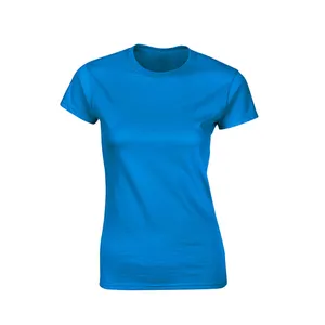 卸売ジムランニングOemサービス女性Tシャツ売れ筋低価格女性ブランクブルーTシャツ