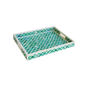 Resin Inlay Serving Tray Floral Design Handmade Bone Inlay Tray for Kitchen Decor Purpose by Axiom Home Accents - Product Image 2