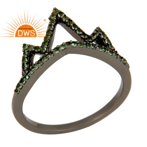 Crown Design Green Gemstone Ring Gift Jewelry Supplier Black Rhodium 925 Sterling Silver Loving Ring Jewelry Manufacturer - Product Image 1