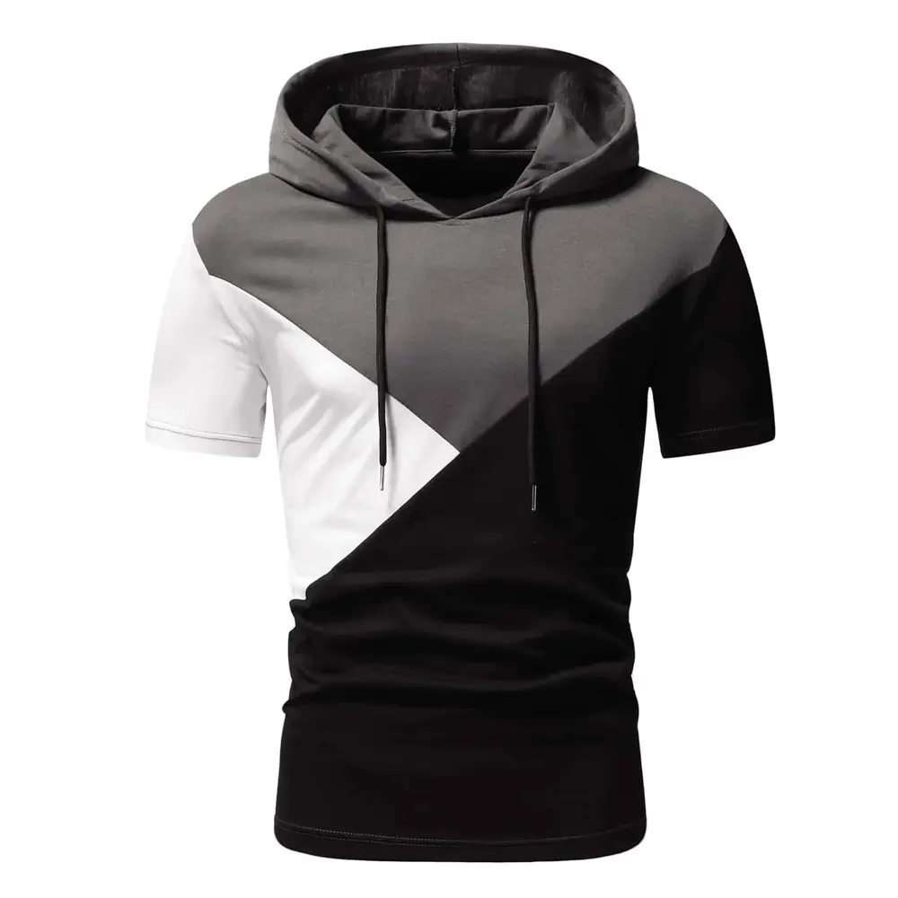 Men Color Block Letter Graphic Hooded Tee 2022 New Arrival T Shirt With Hood For Men