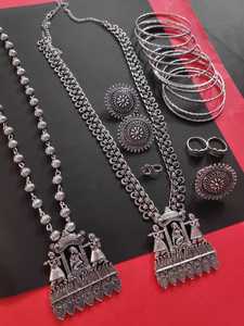 Very Beautiful German Silver 2 Piece Pendant Set With Stud , Ring , Nosepin , Toering , and 10 Pc Kada in M CREATION - Product Image 3