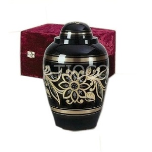 Tarro de Metal de latón macizo negro dorado, flor grabada, diseño de cremación atractivo único, los últimos objetos decorativos estándar a la venta - Product Image 6