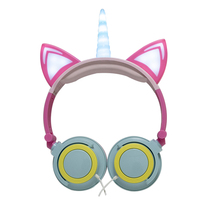 Penjualan langsung pabrik 2024 headphone Unicorn berkabel menyala LED baru dengan tombol sel