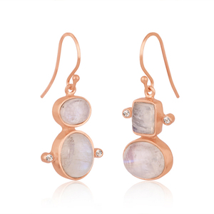 Pendientes de plata de ley 925 chapados en oro rosa, piedra de luna arcoíris Natural y piedra de topacio blanco, pendientes colgantes de piedras preciosas, fabricante de joyería - Product Image 2