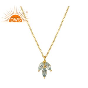 สีฟ้าบุษราคัมพลอยเครื่องประดับจี้โซ่925เงินสเตอร์ลิงใบฟินน์โซ่จี้สร้อยคอเครื่องประดับผู้ค้าส่ง - Product Image 1