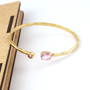 Good feedback faceted pink quartz hammer design bracelet <b>gold</b>/silver plated <b>top</b> selling customized adjustable bangle bracelet - Product Image 5