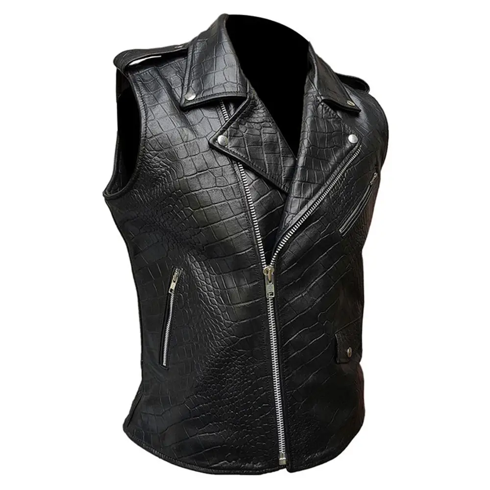 Giá bán buôn xe máy màu đen Biker giản dị PU da vest nút mở v-cổ chính hãng vest cho nam giới của