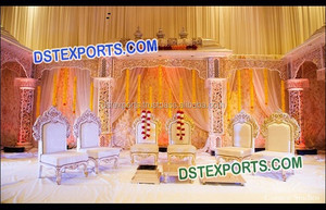 Ensemble de chaises de mandap pour mariage indien, DST EXPORTS, design personnalisable, chaises en bois sculpté dorées et blanches durables - Product Image 2