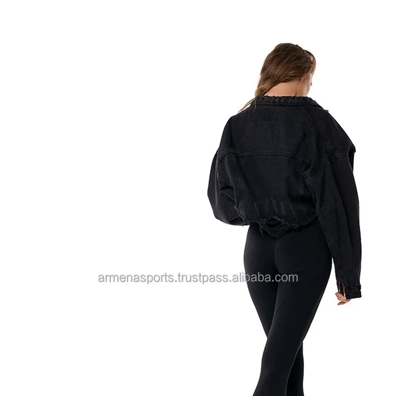 הגעה חדשה ארוך שרוולים Corpped כפתור שרוול קל לשטוף גדול גבוהה רחוב vibe סגנון יוניסקס בתוספת גודל נשים ג 'ינס Jacke