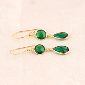 Personnalisé femmes mode larme boucles d'oreilles goutte à facettes Aqua Quartz poire Double pierre plaqué or lunette réglage bijoux - Product Image 3