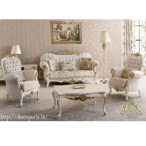 Roman Living Room Furniture Sofa Set French Style White Living Area Sofa Set Stylish Vintage Sofa Set for Drawing Room