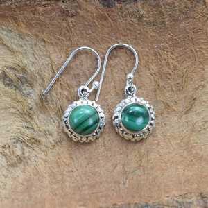 92.5 argent Sterling naturel Malachite pierre précieuse lisse forme ronde crochet boucles d'oreilles en gros bijoux femmes mignon cadeau - Product Image 5