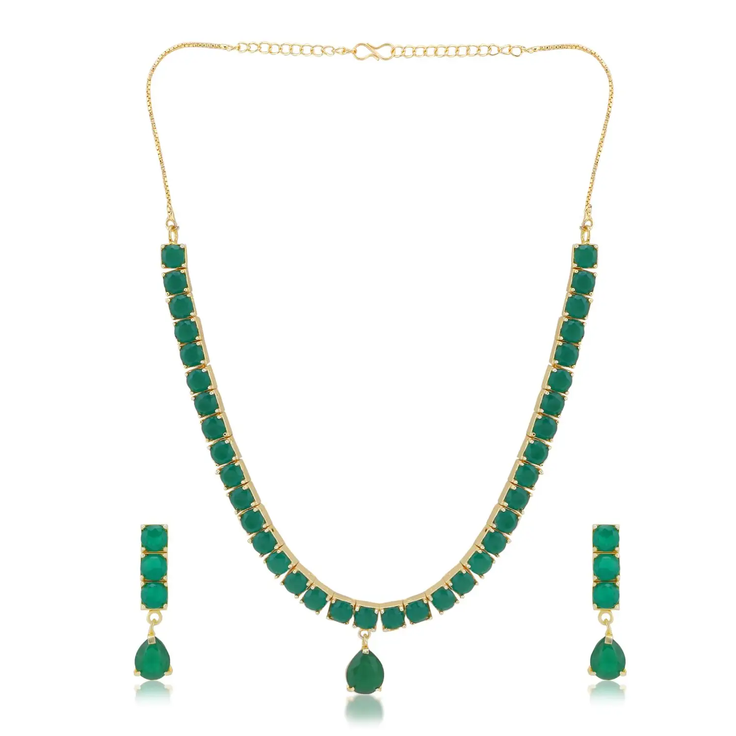 Juya — fabricants de bijoux indiens, collier ras du cou en cristal vert, boucles d'oreilles pendantes, vente en gros