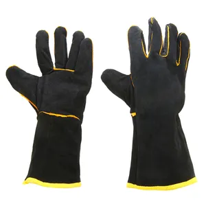 2024 Premiumqualität Schweißhandschuhe schwarzes Kuhsplitter-Leder hitzebeständige Handschuhe Kuhleder-Lederhandschuhe