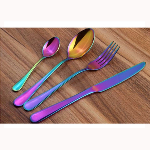 Golden plated cutlery set modern metal wedding decorative spoon <b>knife</b> and fork flatware set with <b>box</b> at low price - Product Image 3