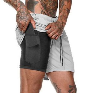 PIHA SPORTS Unisex Base-layer Summer Polyester Elastic Quick Dry Double Layer Print Workout Athletic Sweat <b>Drawstring</b> Shorts - Product Image 2