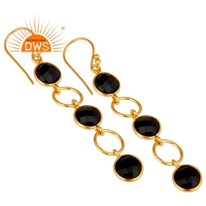 Natural Black <b>Onyx</b> Gemstone <b>Earring</b> Manufacturer 18k Gold Plated Sterling Silver Circle Dangler <b>Earring</b> Jewelry Wholesaler - Product Image 2