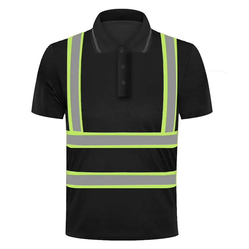 Hoge Zichtbaarheid Korte Mouwen Maat Uw Logo Op Veiligheid Polo Shirt Met Reflecterende Strepen Hivis Bouw Werkkleding
