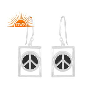 Pendientes de Piedras Preciosas de Ónix Natural Hechos a Mano, Plata de Ley 925, Pendientes con Símbolo de Paz para Niñas, Venta al por Mayor - Product Image 4