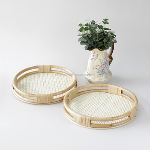 New Design Rattan Tray Set 2 Woven With <b>Bamboo</b> Decor Home Wholesale - Product Image 1