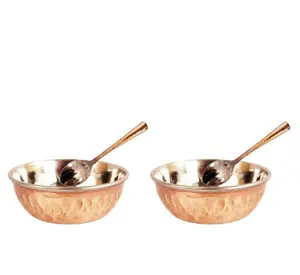100% 纯铜碗厨房配件铜汤碗2件套铜勺天然手工汤碗产品