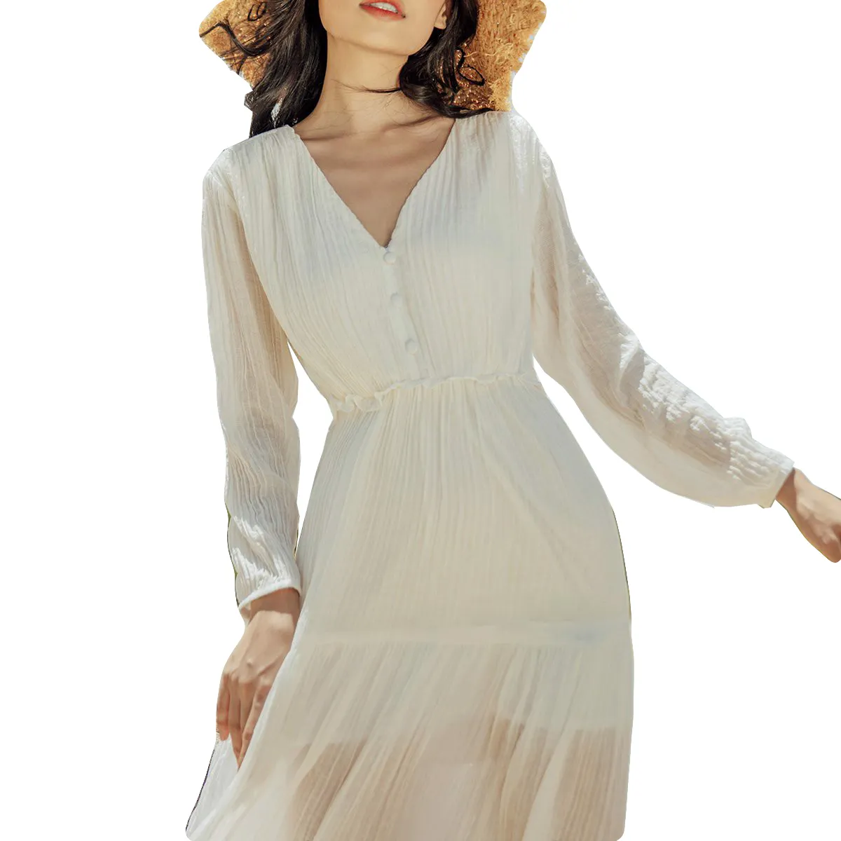 Nuovi arrivi Maxi abiti bianco abbigliamento donna abito Casual manica lunga produttore OEM in Vietnam
