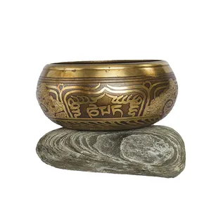 Cuenco de canto tallado hecho A mano tibetano, cuenco para cantar para uso religioso y curativo, tazón del Himalaya OM