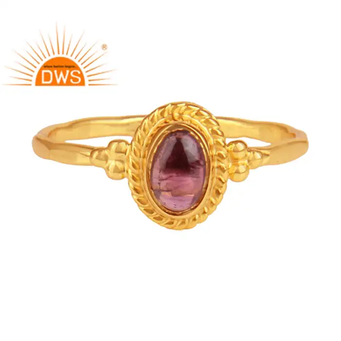 Fornitori antichi dell'anello della pietra preziosa della tormalina rosa dei gioielli placcati oro indiano dell'anello dell'argento sterlina 925