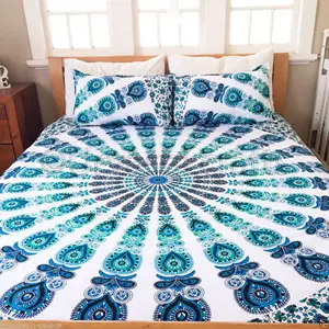 Indiano Ombre Mandala Copripiumino Doppia Trapunta Hippie di Tiro Doona Copertura Con 2 Copertura del Cuscino