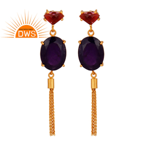 Hydro Amethyst Gemstone Earrings 18k Gold Plated Brass <b>Girls</b> Dangle Earrings Fashion Jewelry Suppliers Classic Collection - Product Image 1