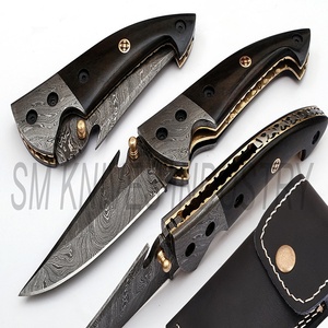 Cuchillo de Damasco personalizado hecho a mano, mango de hueso de CAMEL de colores, cerradura de revestimiento, plegable, lluvia (smk1237) - Product Image 2