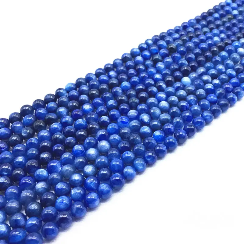 Fil de perles en pierre naturelle, Kyanite bleu rond et lisse, pour bricolage, collier Bracelet fournitures pour la fabrication de bijoux, m