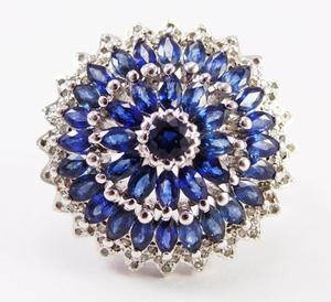 Anillo de Plata de Ley 925 con gema de zafiro azul y Diamante, joyería hecha a mano - Product Image 1